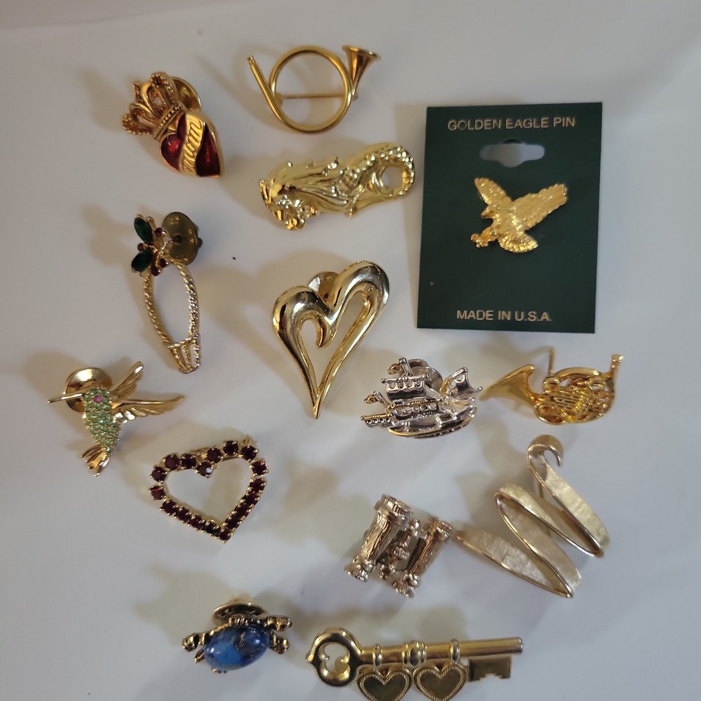 Vintage Scatter Pin Lot Gold Silver Tone Heart Animal‎ Nautical  Cottagecore
